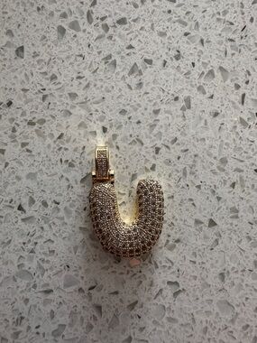 Gold Paved U-Shaped Pendant Necklace Charm